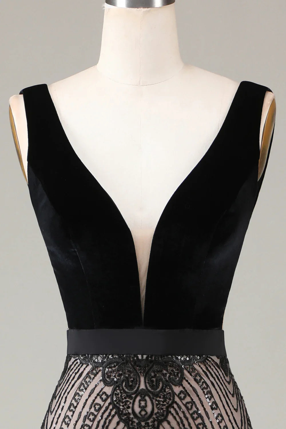 DingJiDress Mermaid Deep V Neck Black Long Prom Dress with Open Back