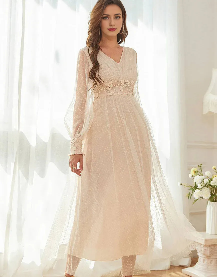 Apricot V Neck Mother Of The Bride Dress
