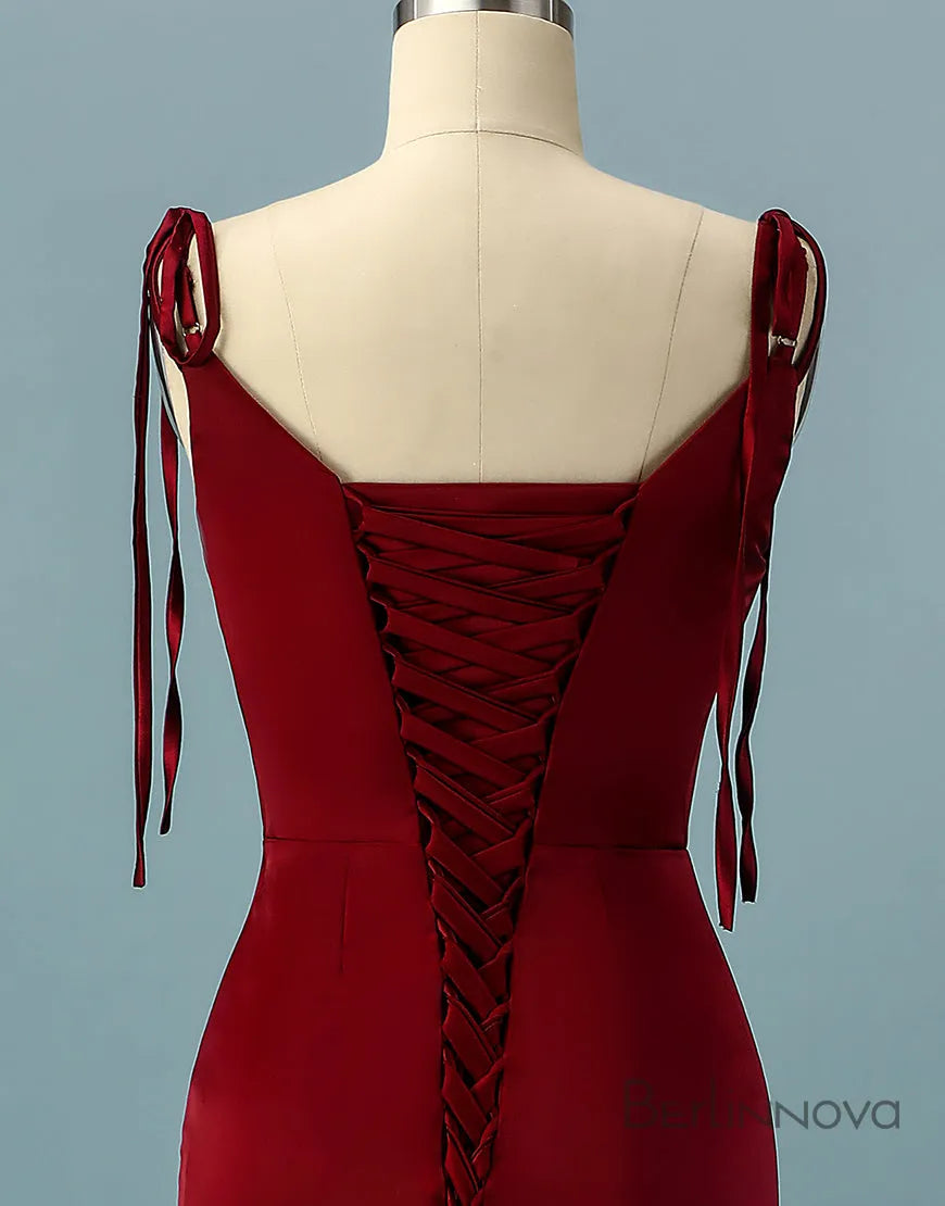 Red Long Satin V-neck Mermaid Ball Dress Party Evening Dress