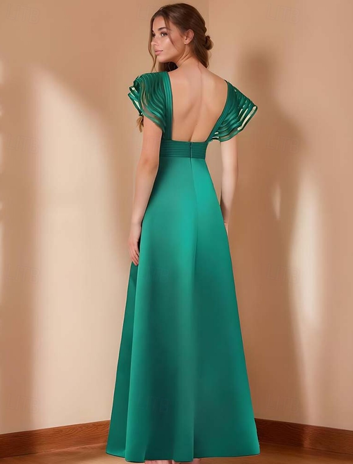 A-Line Evening Gown Elegant Dress Formal Evening Party Floor Length Sleeveless V Neck Belt / Sash Satin with Slit