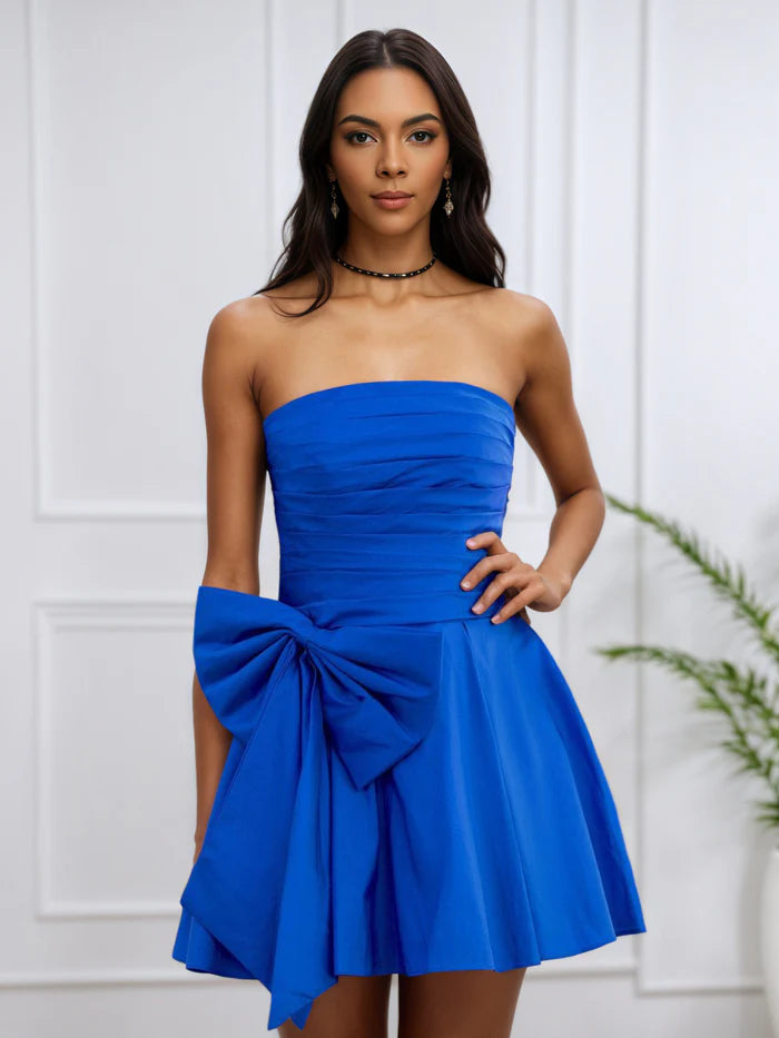 Bowknot Jade Ruched Strapless Homecoming Dress
