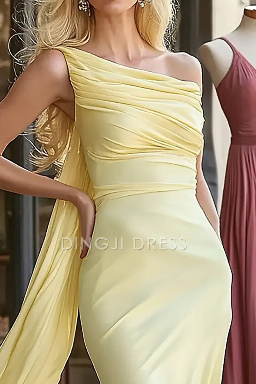 DingJiDress High Quality Dress Mermaid Chiffon One Shoulder Pleated With Sash Fashion Long Prom Dress