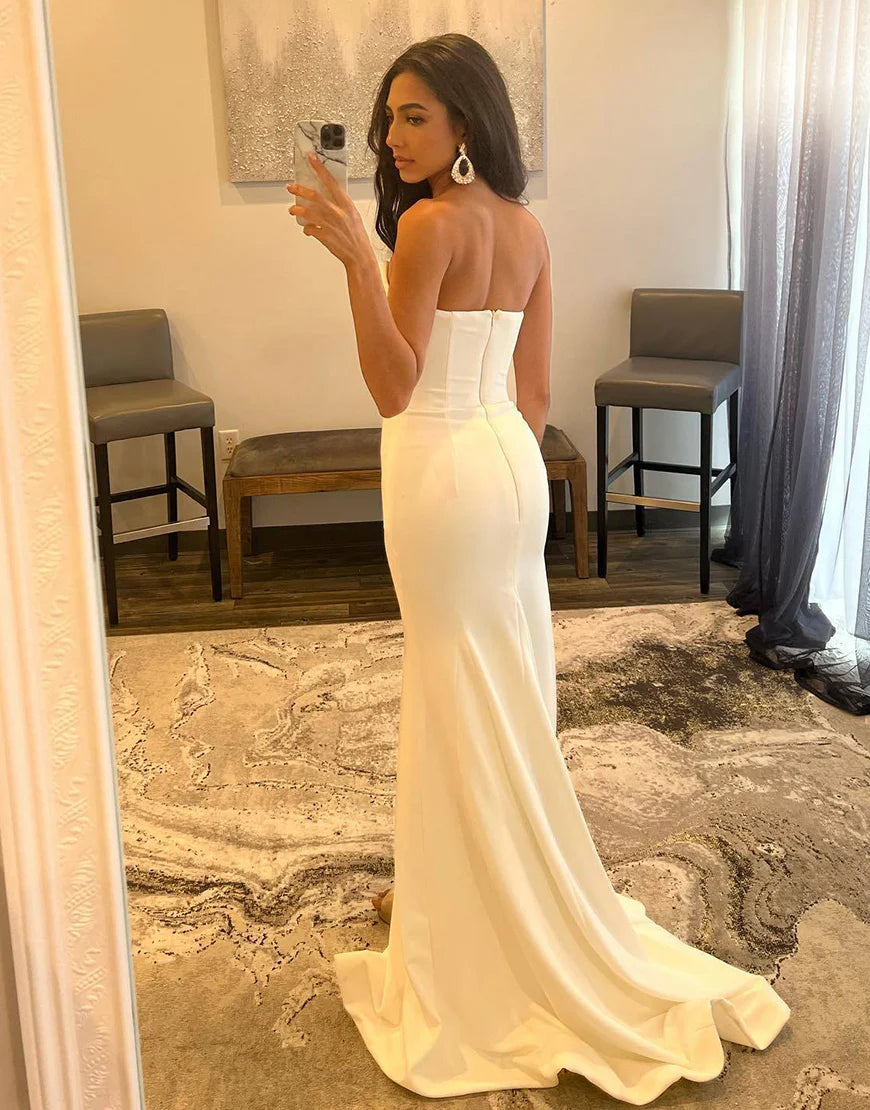 White long high waisted split floor dance dress