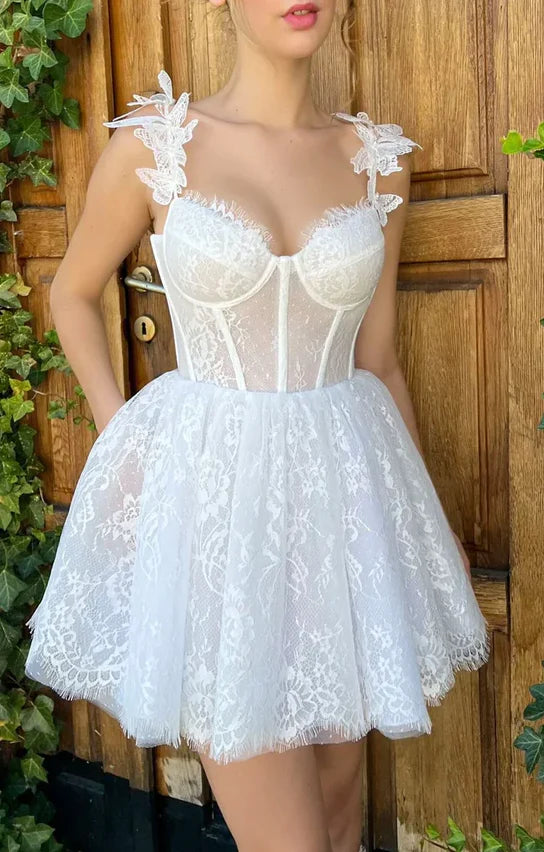 White lace short prom dress homecoming dress