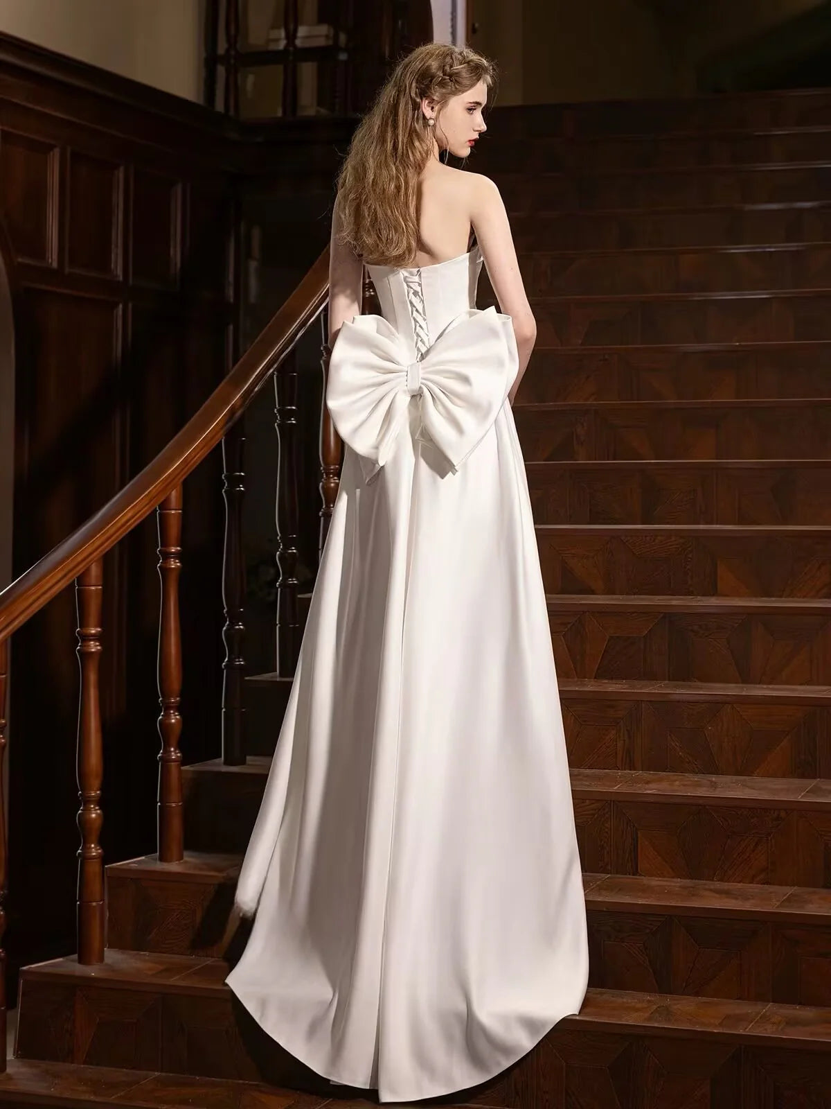 A-Line Satin White Long Prom Dress White Long Formal Dress