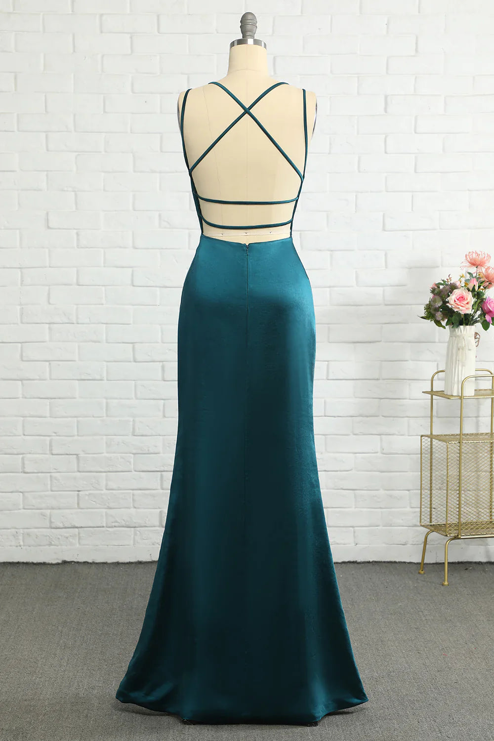 DingJiDress Peacock Blue Mermaid Backless Long Prom Dress