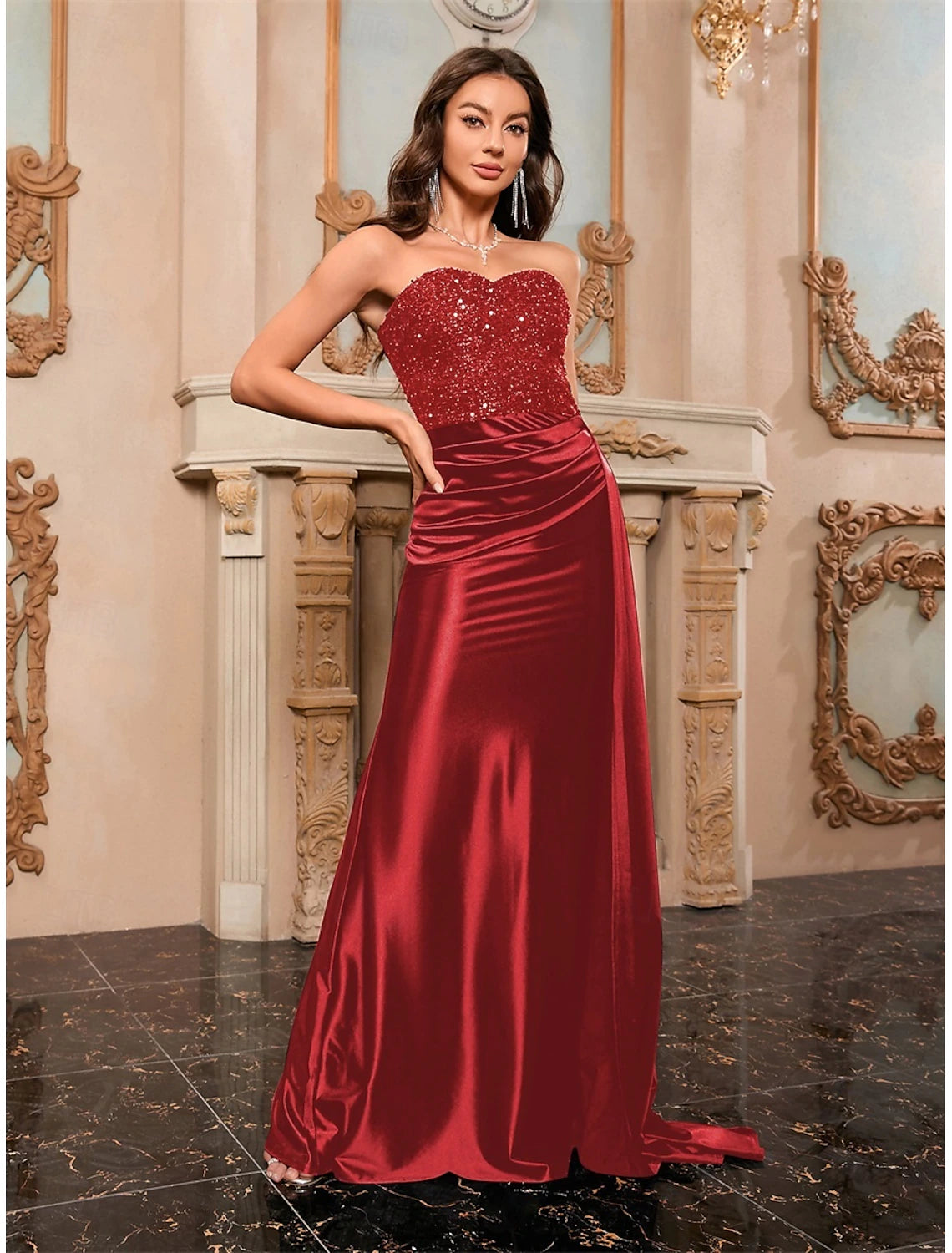 Mermaid / Trumpet Quinceanera Dresses Elegant Dress Wedding Wedding Guest Floor Length Sleeveless Strapless Polyester Backless with Sequin