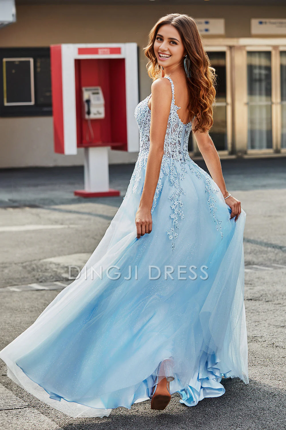 DingJiDress High Quality Dress Gorgeous A Line Spaghetti Straps Corset Romantic Appliques Prom Dress