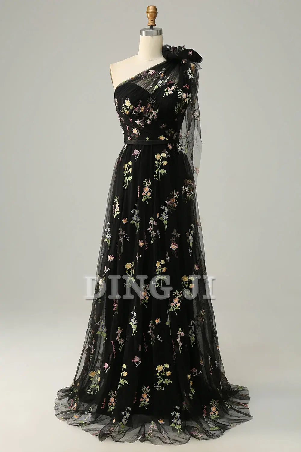 DingJiDress Prom Dress A-Line One Shoulder Backless Embroidery Tulle Long Romantic Formal Women's Dresses Wedding Guests Dresses
