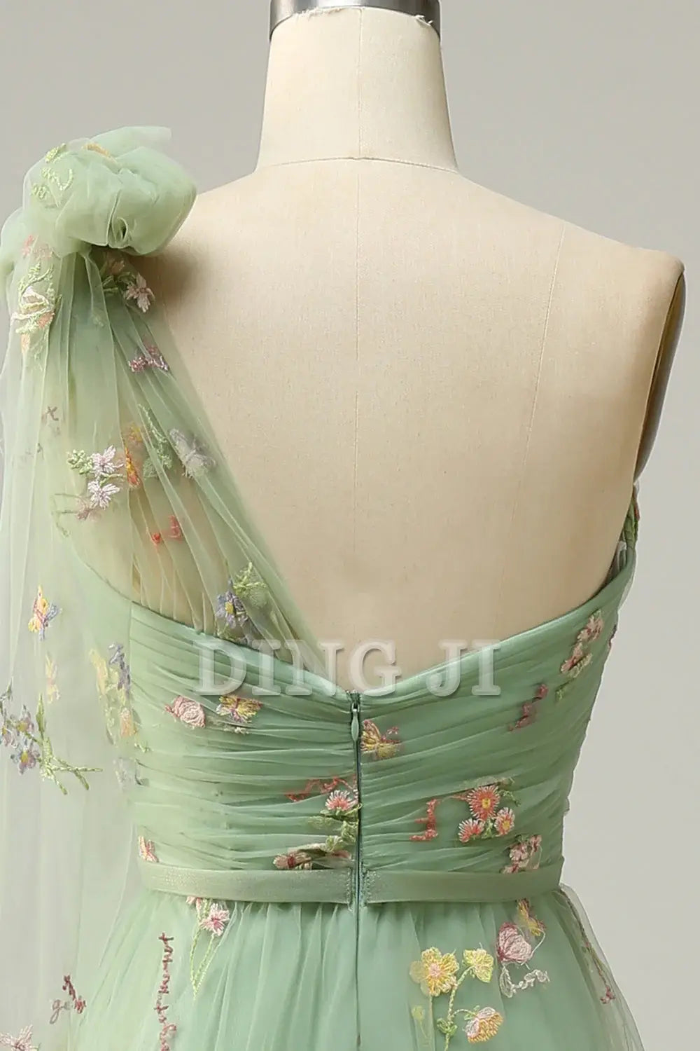 DingJiDress Prom Dress A-Line One Shoulder Backless Embroidery Tulle Long Romantic Formal Women's Dresses Wedding Guests Dresses