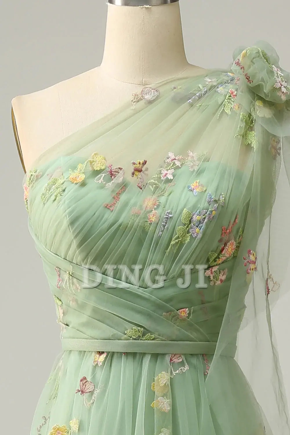 DingJiDress Prom Dress A-Line One Shoulder Backless Embroidery Tulle Long Romantic Formal Women's Dresses Wedding Guests Dresses