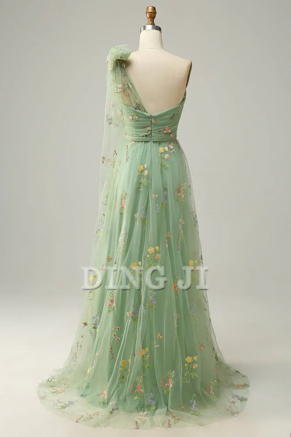 DingJiDress Prom Dress A-Line One Shoulder Backless Embroidery Tulle Long Romantic Formal Women's Dresses Wedding Guests Dresses