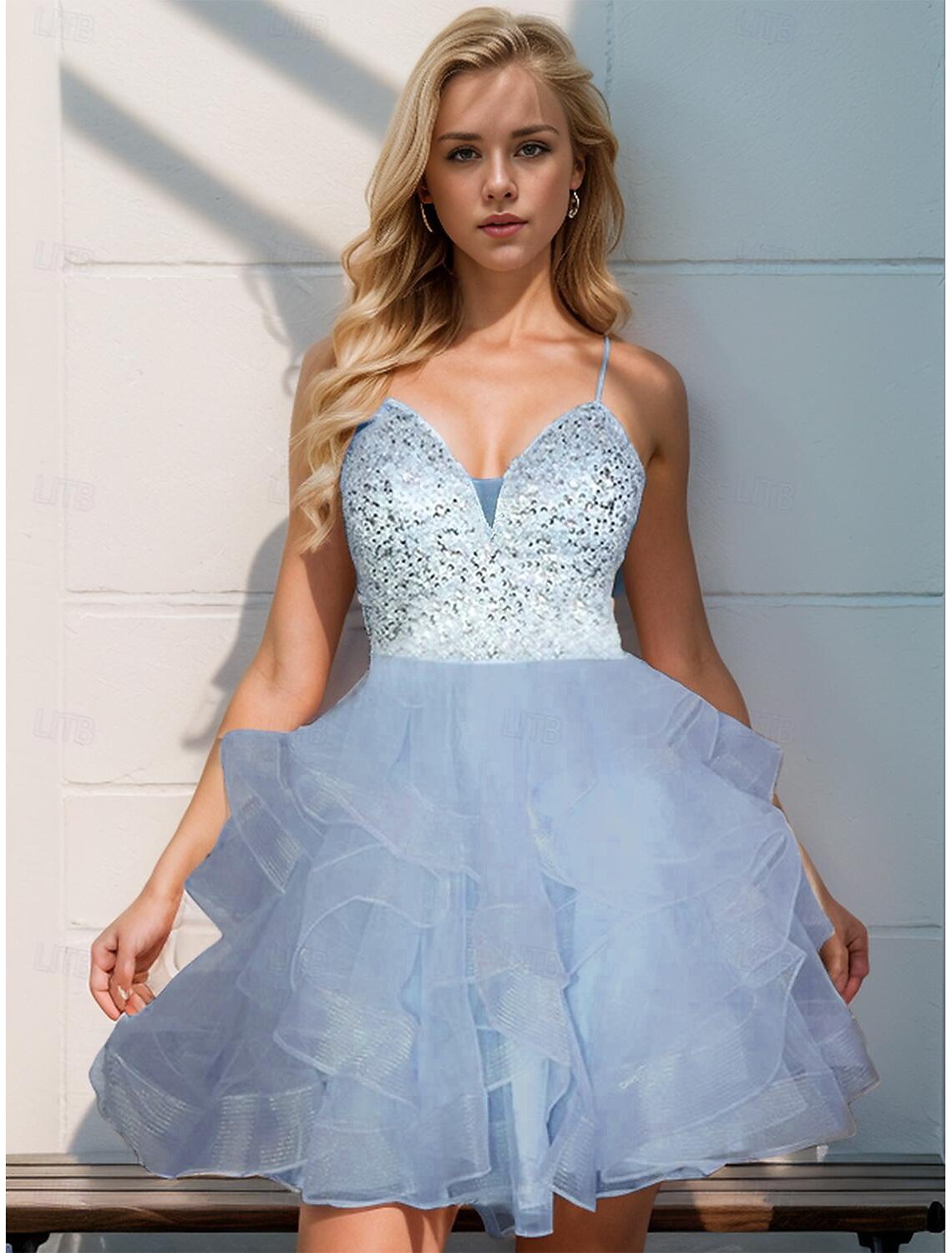 A-Line Homecoming Dresses Open Back Dress Wedding Graduation Short / Mini Sleeveless Spaghetti Strap Pink Dress Organza with Sequin