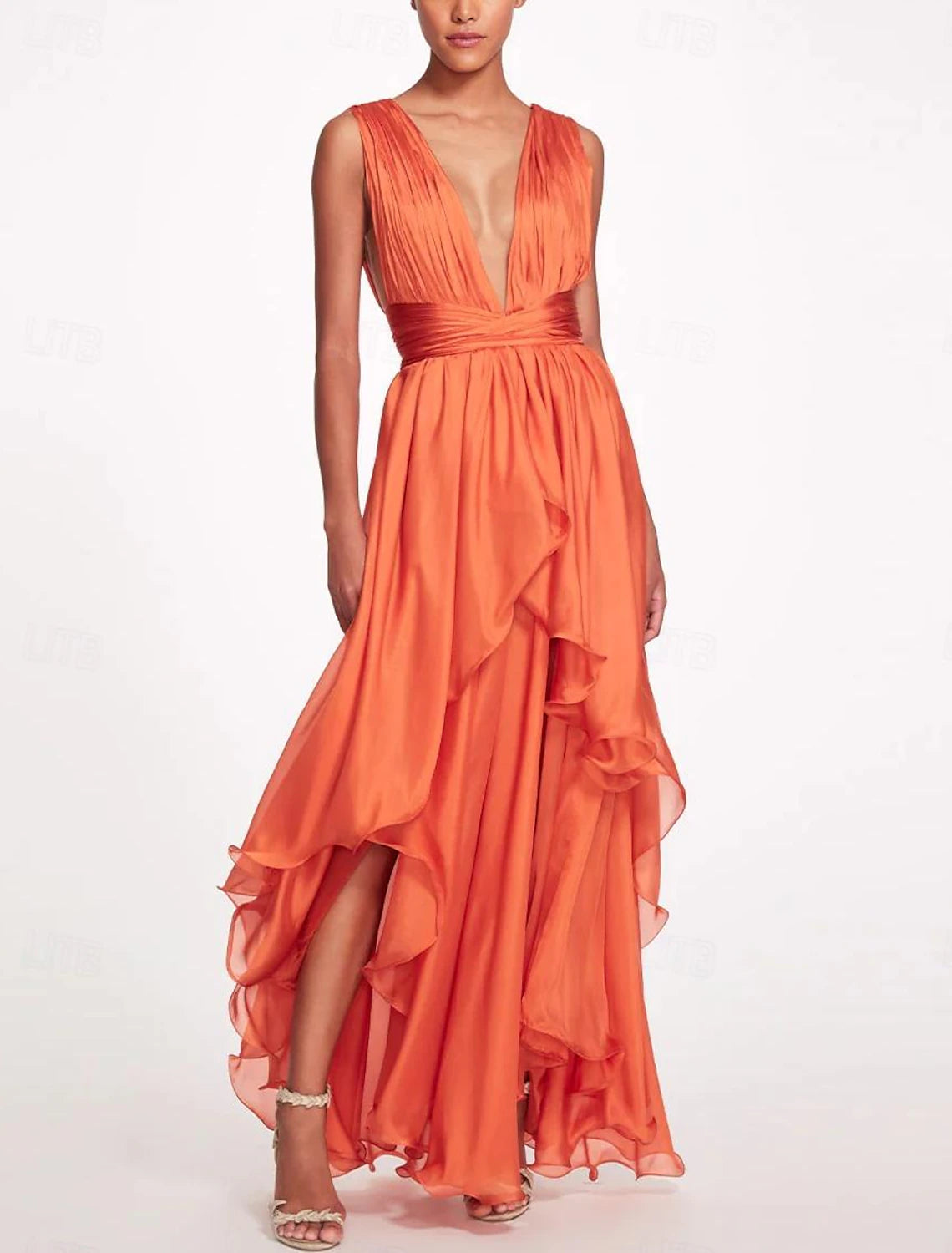 Beach Wedding A-Line Prom Dresses Elegant Dress Formal Summer Asymmetrical Sleeveless V Neck Chiffon with Ruched