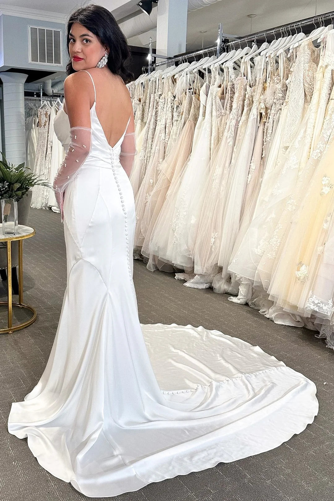 White V-Neck Tie-Back Mermaid Long Wedding Dress