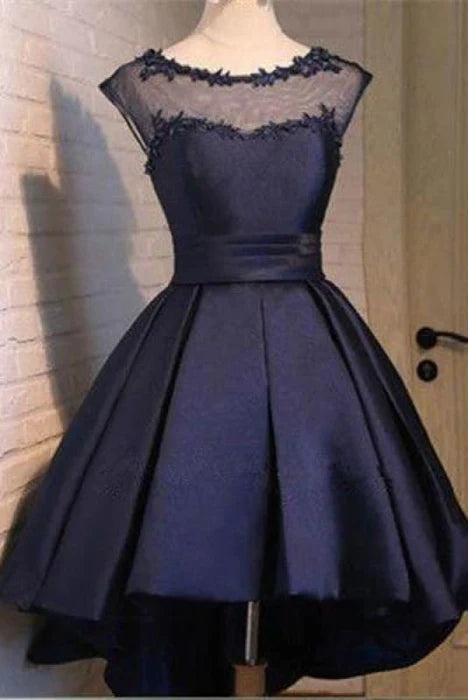 Navy Blue Satin Classy Homecoming Sexy Party Graduation Short Prom Dress