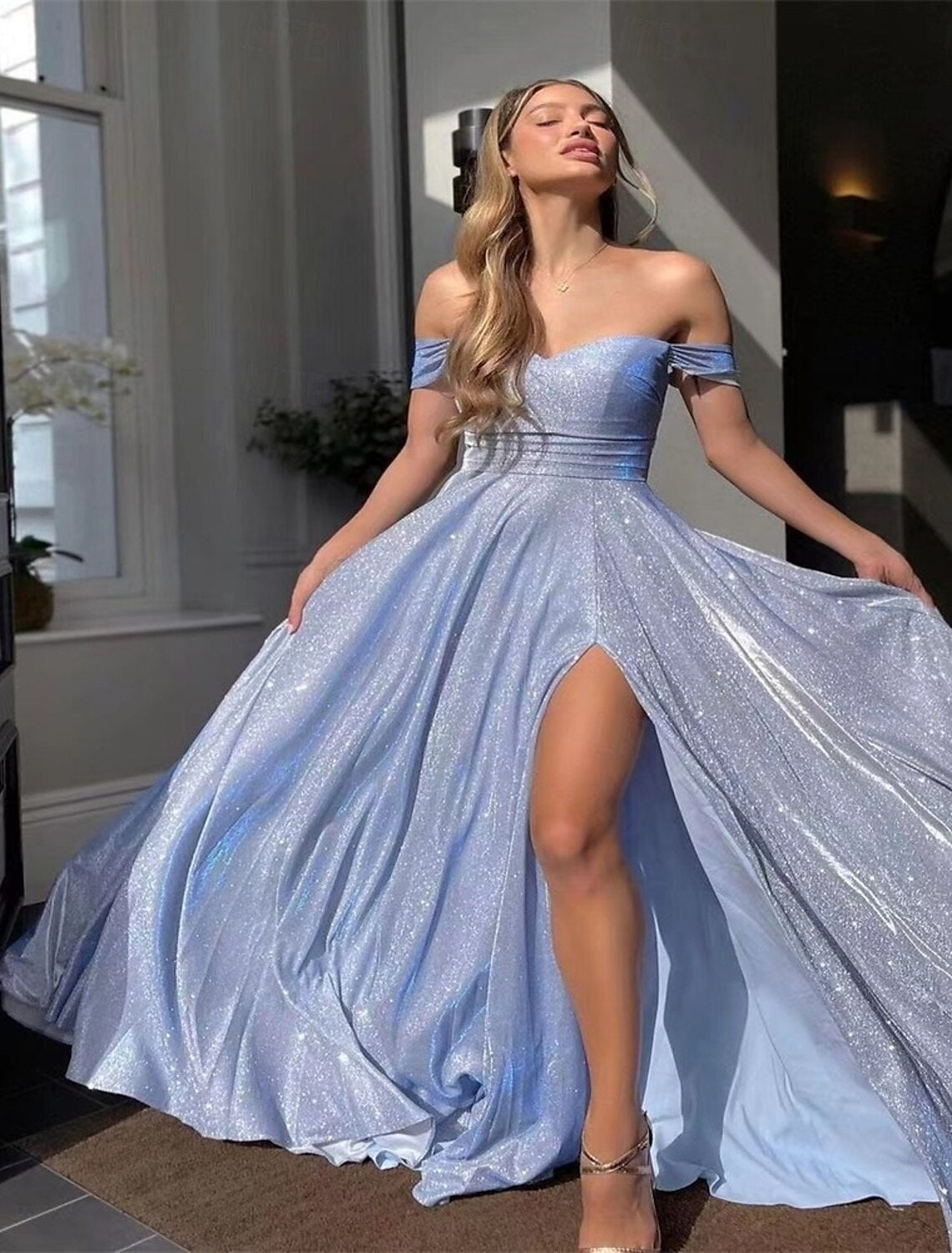 A-Line Quinceanera Dresses Party Dress Wedding Wedding Guest Floor Length Sleeveless Off Shoulder Chiffon Backless with Glitter