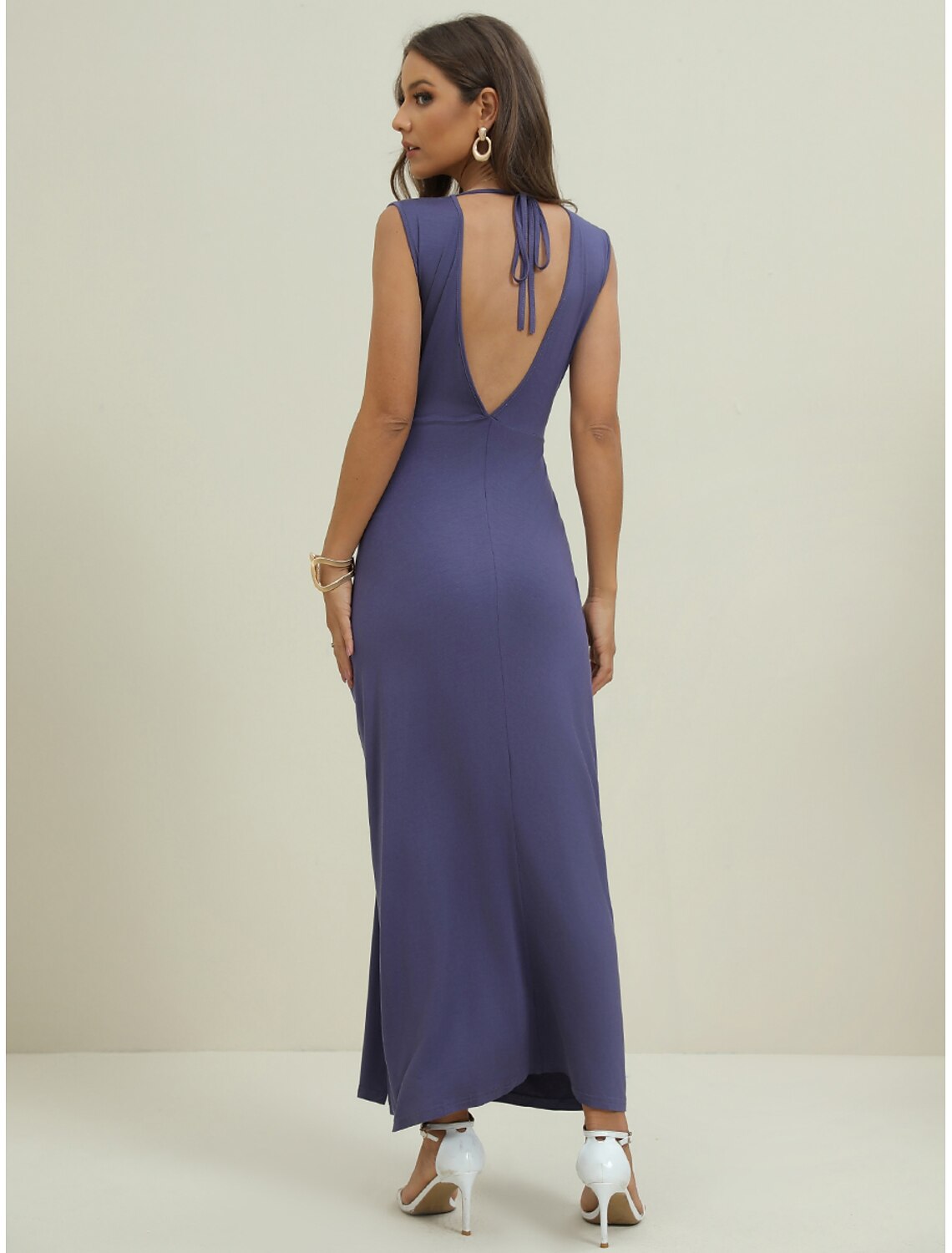 Women's Black Dress Prom Dress Party Dress Ruched Backless V Neck Sleeveless Formal Winter Dress Navy Blue Spring Fall