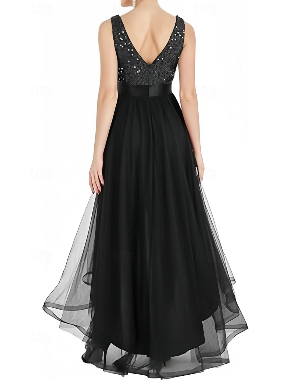 A-Line Evening Gown Elegant Dress Formal Evening Party Asymmetrical Sleeveless V Neck Chiffon with Pleats Sequin