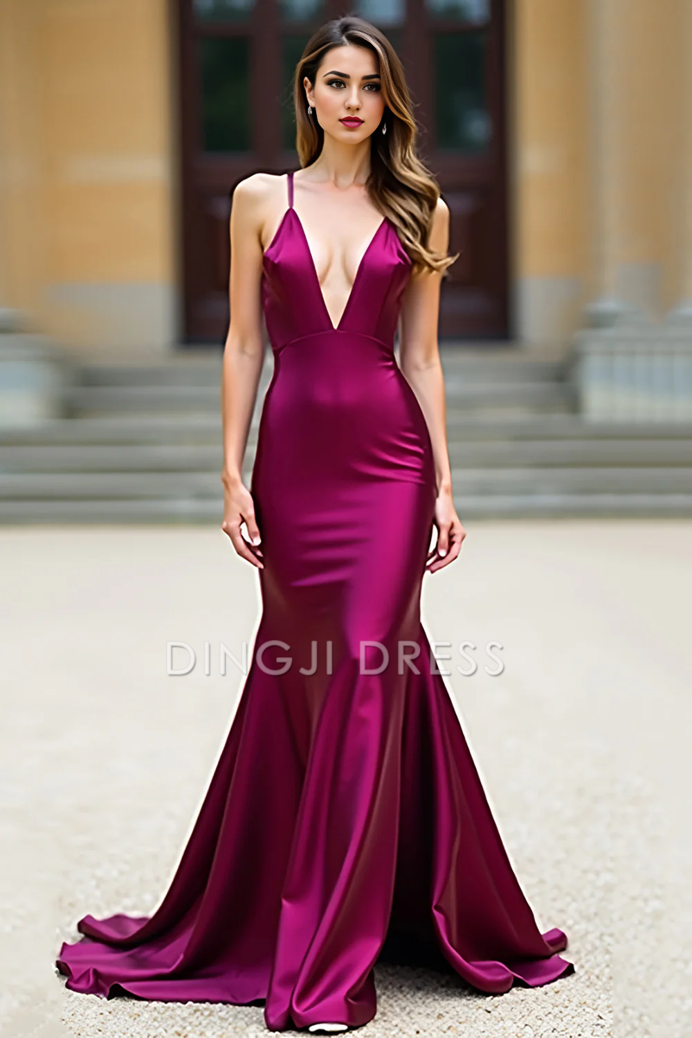 DingJiDress High Quality Dress Elegant Mermaid Deep V Neck Spaghetti Straps Backless Long Prom Dress