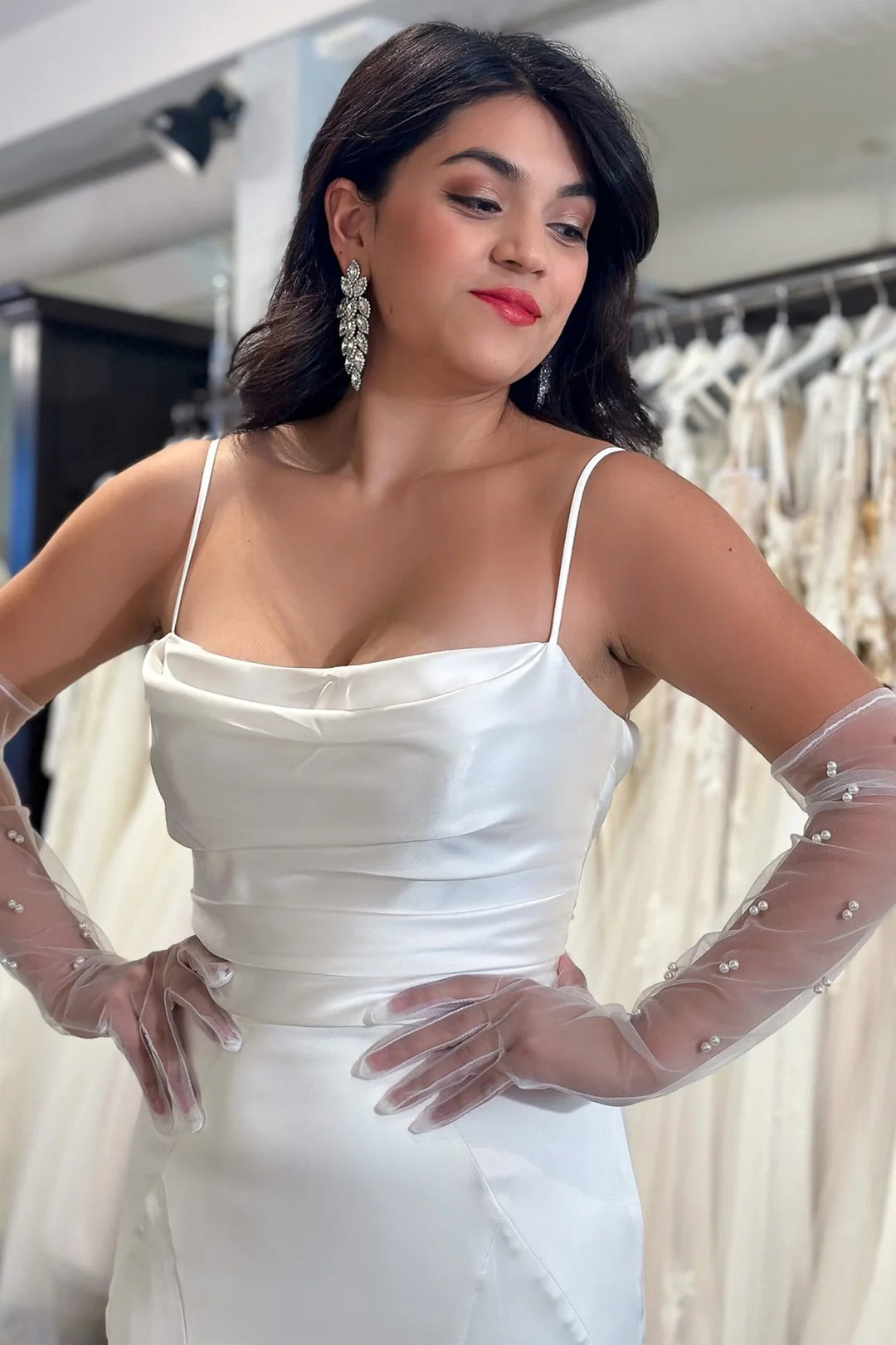 White V-Neck Tie-Back Mermaid Long Wedding Dress