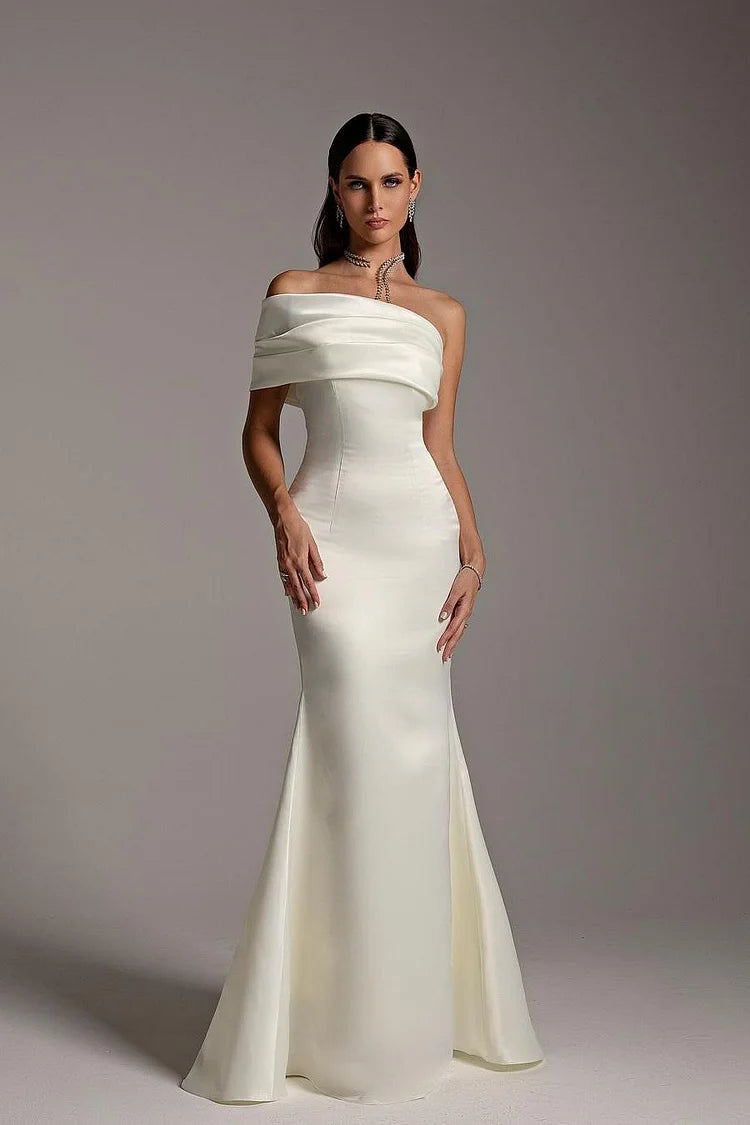 One Shoulder Sleeveless Mermaid Long Prom Dress With Ruffles