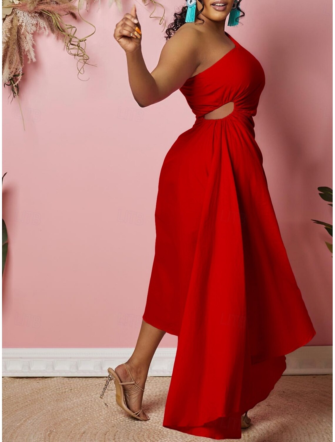 Women's Maxi Dress A Line Dress Solid Color Work Dresses Off The Shoulder Dress Formal Formal Party Work Regular Fit Plain One Shoulder Yellow Red Green Summer Spring