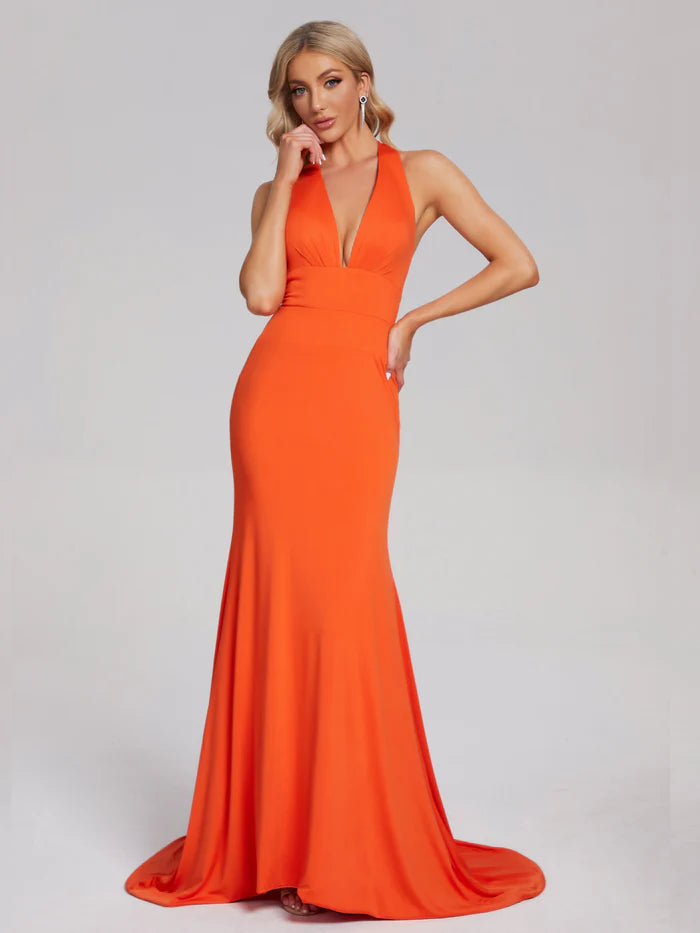 Halter V-neck Mermaid Spandex Prom Dress