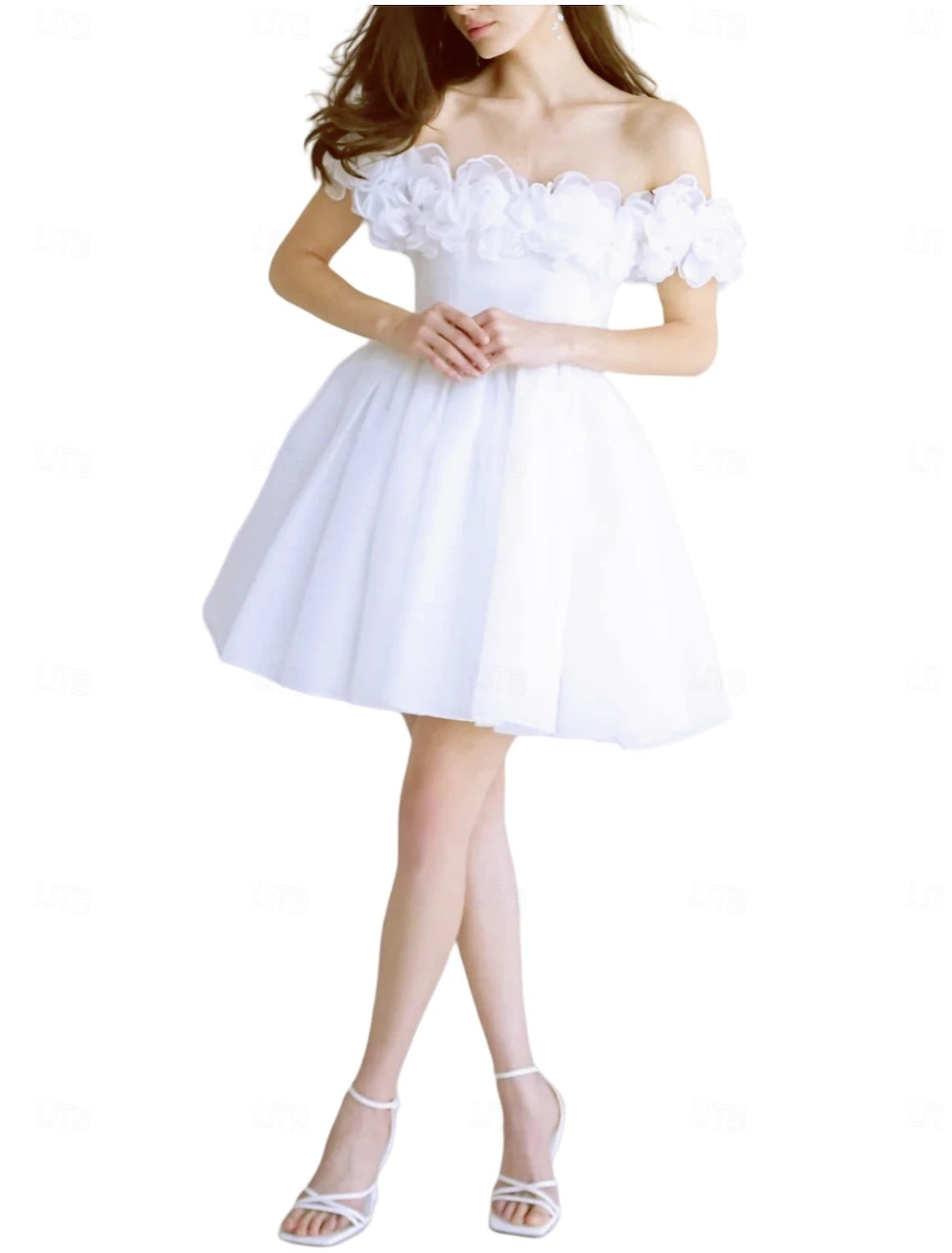 A-Line Cocktail Dresses Elegant Dress Homecoming Cocktail Party Short / Mini Short Sleeve Off Shoulder Satin with Shouder Flower Derby Dresses