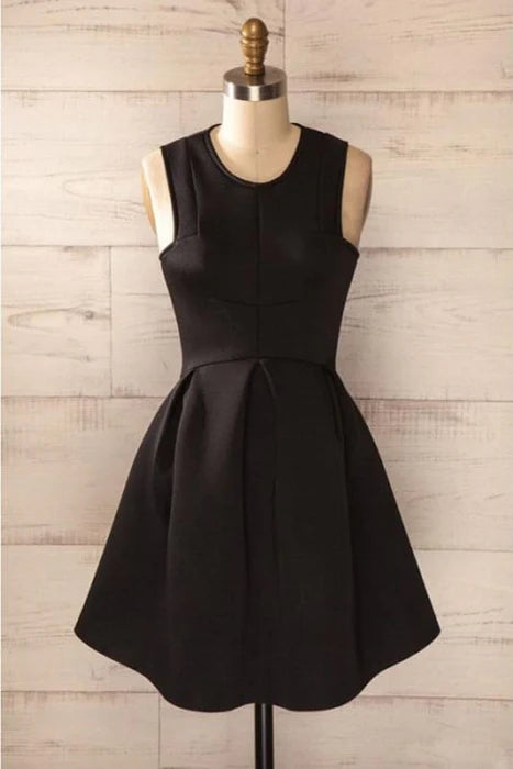 Simple Satin Short Homecoming Dress Cheap Black Sleeveless Mini Prom Dresses