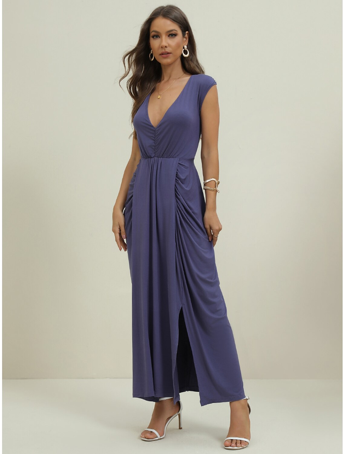 Women's Black Dress Prom Dress Party Dress Ruched Backless V Neck Sleeveless Formal Winter Dress Navy Blue Spring Fall