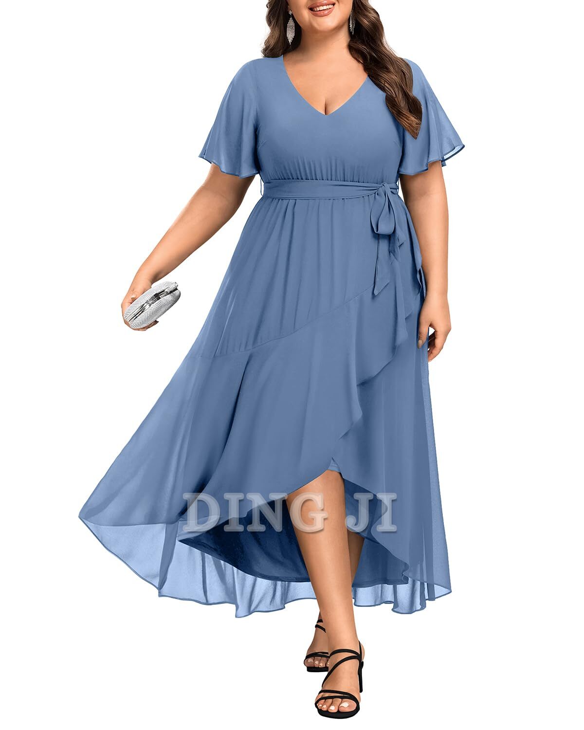 DingJiDress Bridesmaid Dresses Plus Size Long Dress Chiffon High Low Split Ruffle Formal Wear Dresses