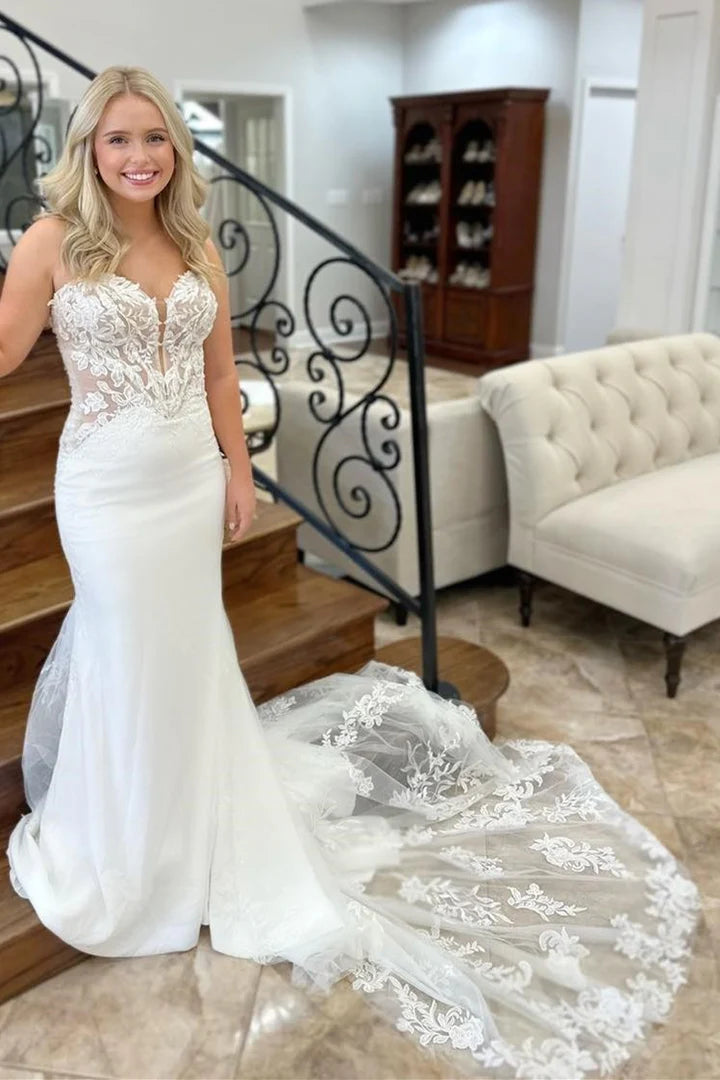 White Cowl Neck Open Back Mermaid Long Wedding Dress