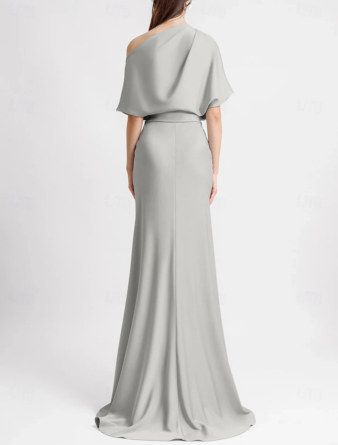 A-Line Evening Gown Elegant Dress Beach Wedding Formal Wedding Guest Floor Length Sleeveless One Shoulder Satin with Pleats Butterfly