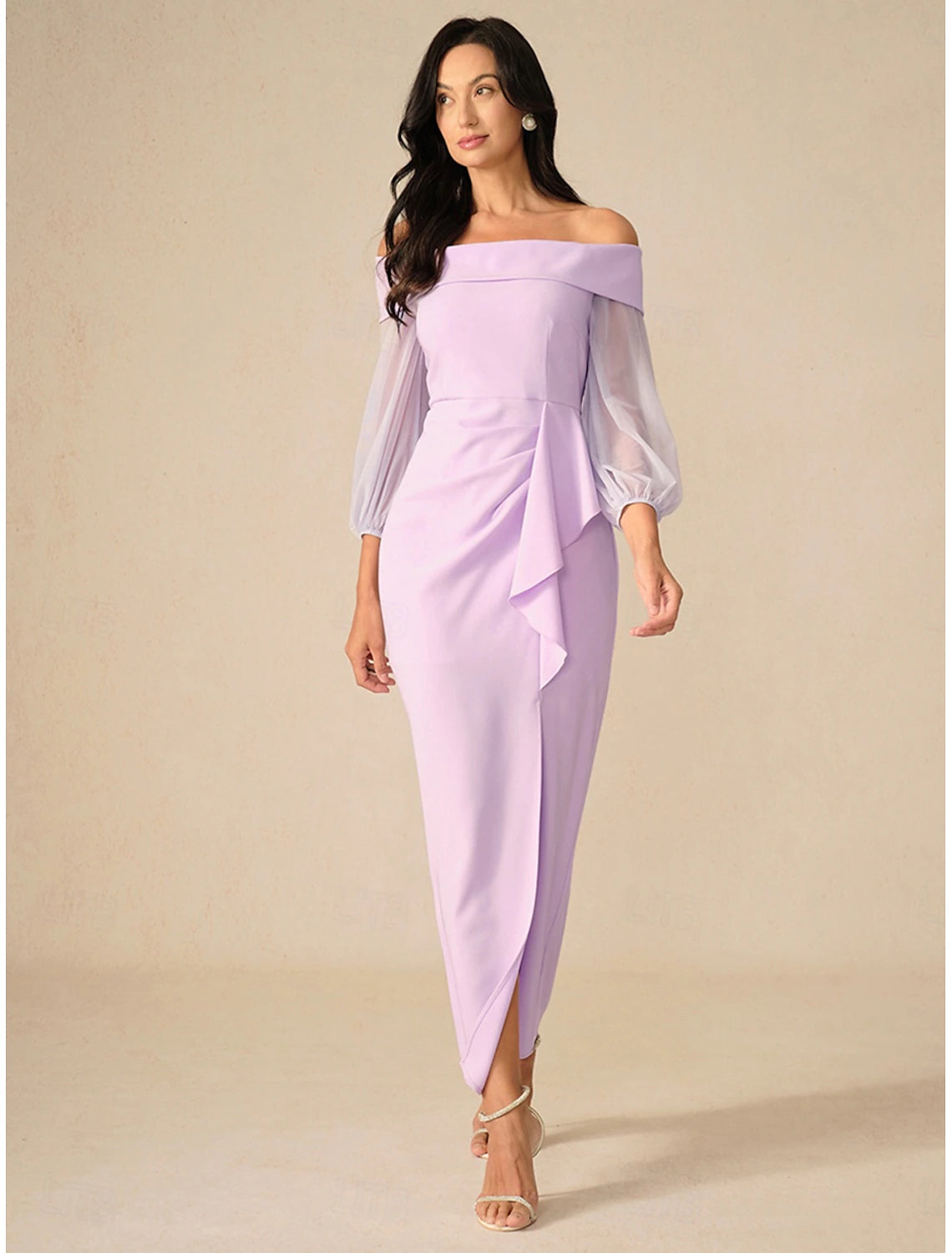 Women's Maxi Dress Cocktail Dress Bodycon Elegant Party Regular Fit Solid Color Long Sleeve Off Shoulder Light Purple Summer Spring Fall Winter