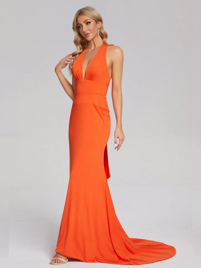Halter V-neck Mermaid Spandex Prom Dress