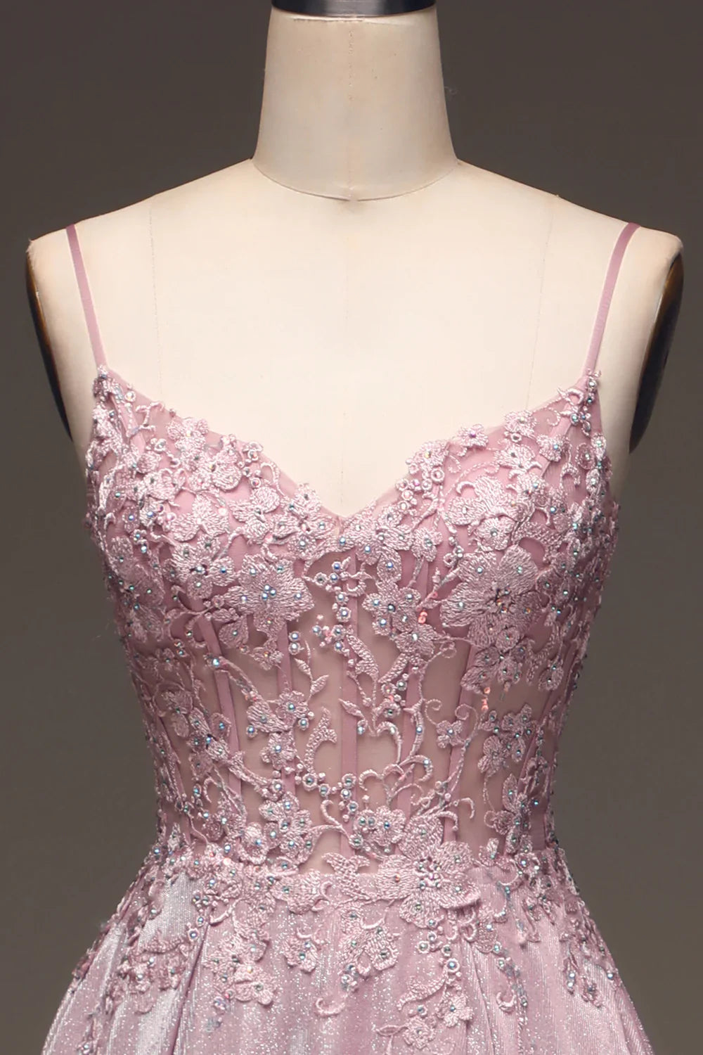 DingJiDress Glitter Spaghetti Straps Blush Prom Dress with Beading