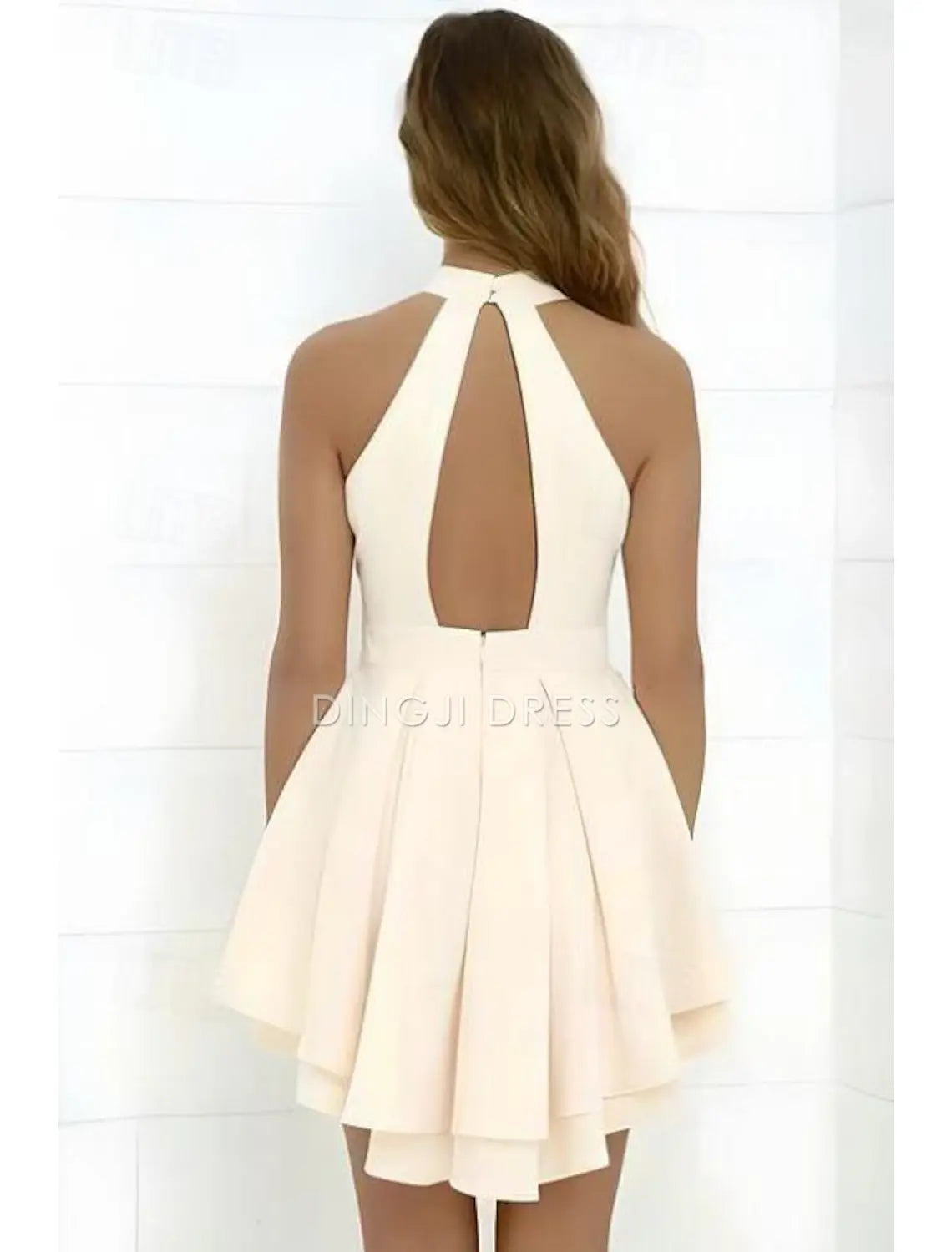 DingJiDress Hot Sale Short Prom Dress A-Line Elegant Holiday Graduation Sleeveless Halter Neck Satin Pleats Simple New Homecoming Dress