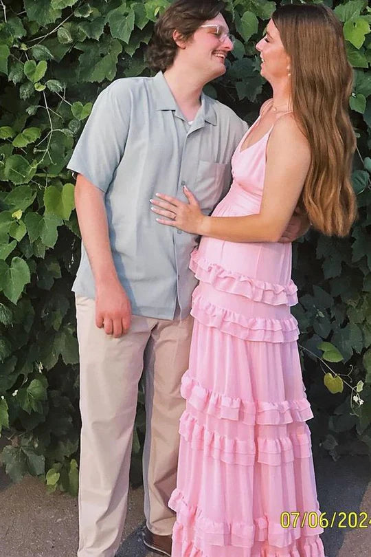 Spaghetti Straps A-Line Ruffles Chiffon Empire-Waist Prom Formal Dress