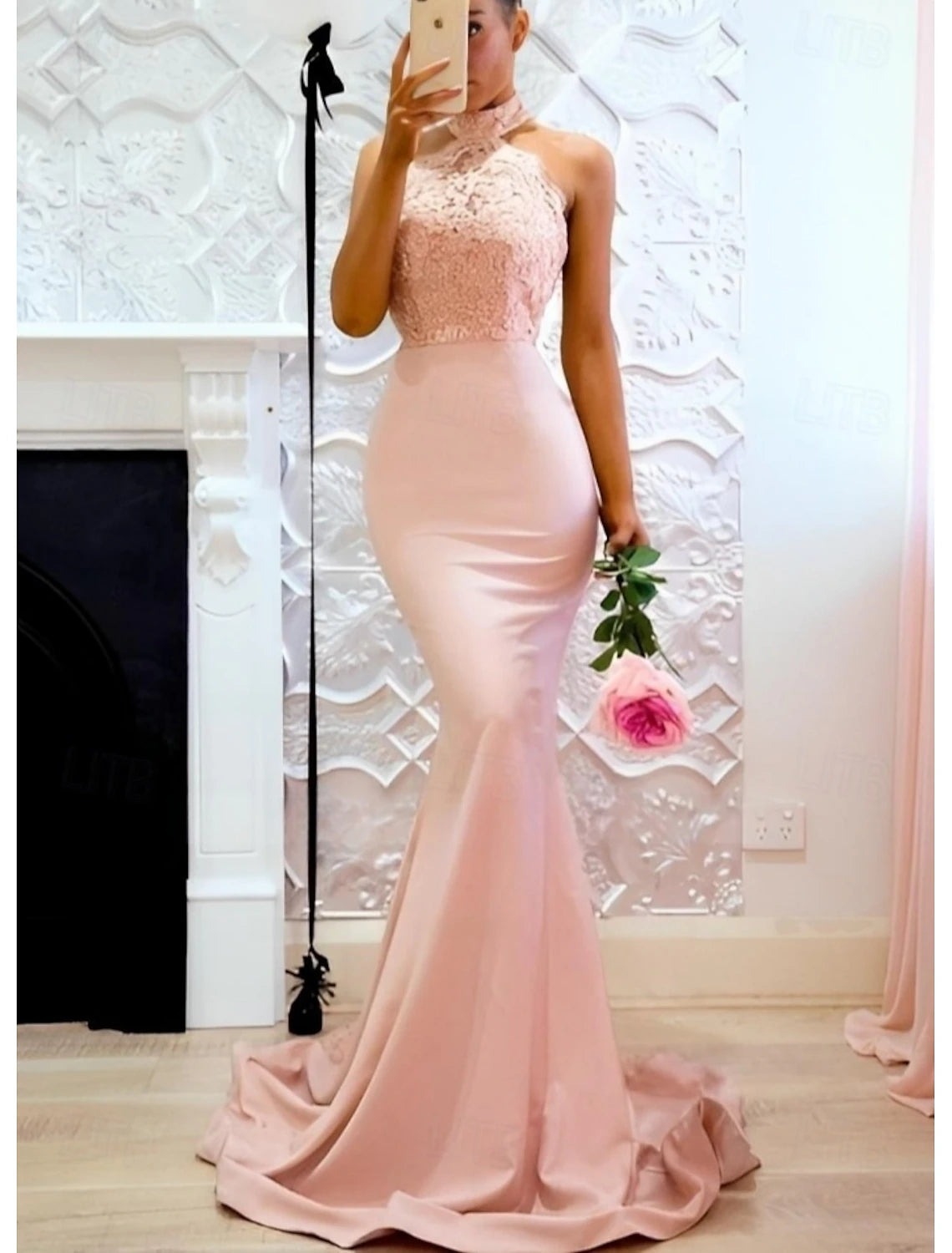 Mermaid / Trumpet Evening Gown Elegant Dress Formal Evening Party Floor Length Sleeveless Halter Neck Fall Wedding Guest Satin with Buttons Slit