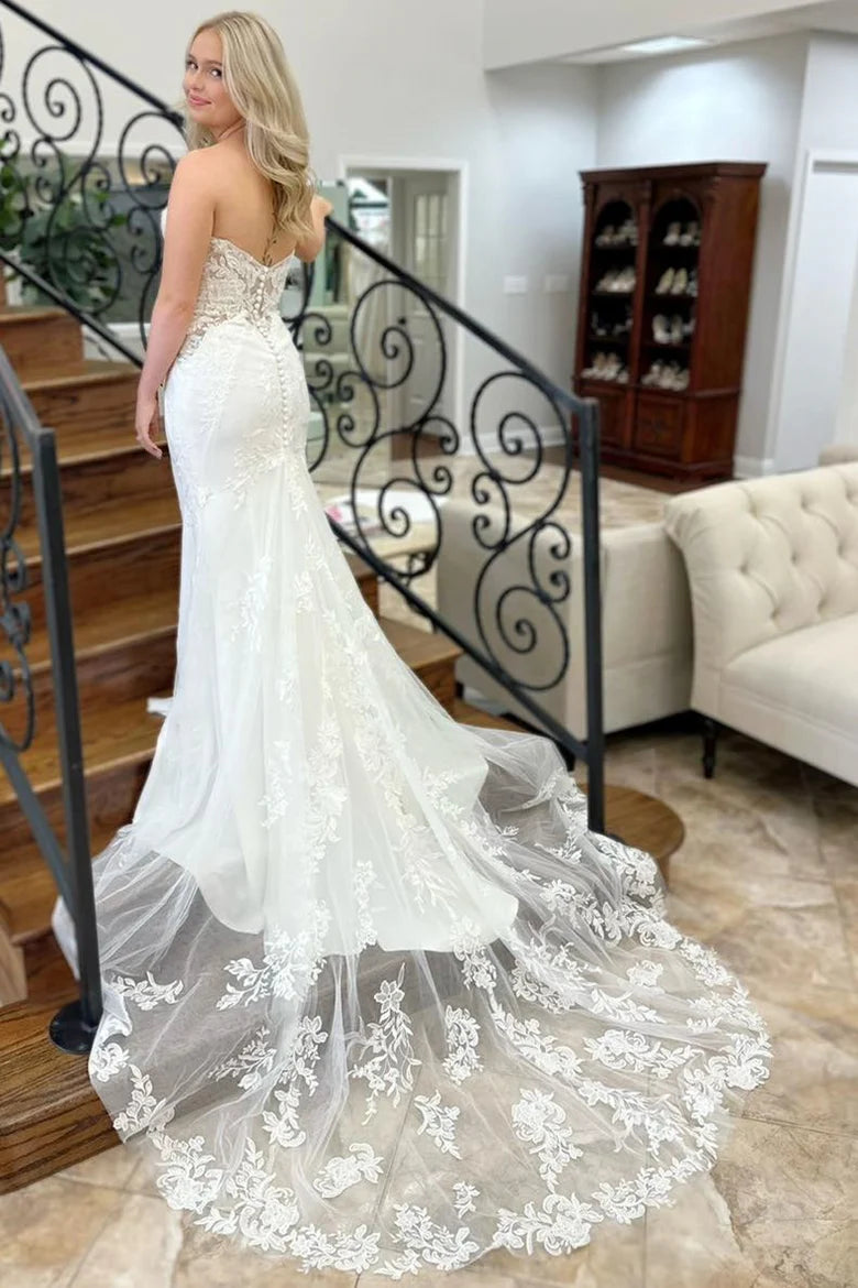 White Cowl Neck Open Back Mermaid Long Wedding Dress