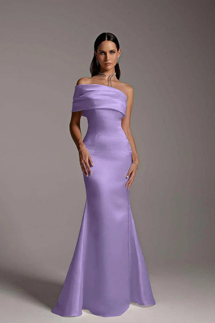 One Shoulder Sleeveless Mermaid Long Prom Dress With Ruffles