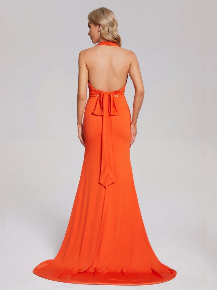 Halter V-neck Mermaid Spandex Prom Dress