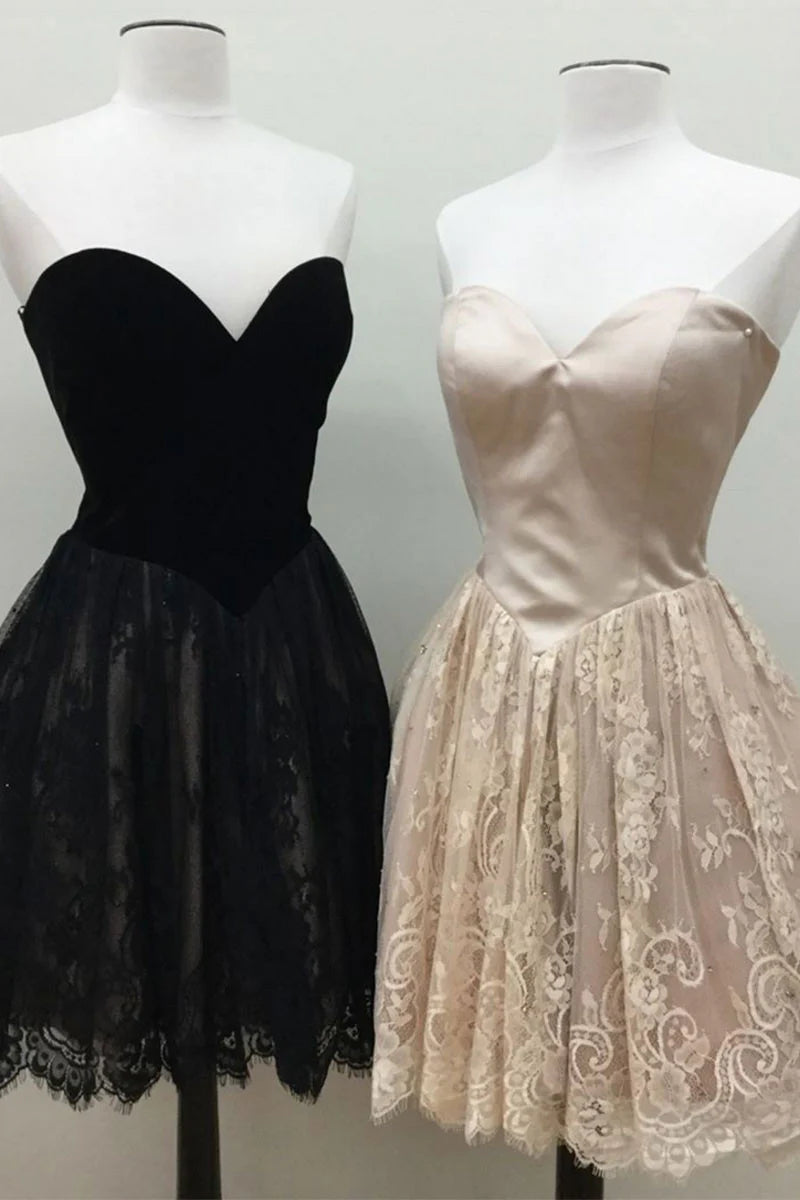 Simple sweetheart lace short prom dress cute homecoming dress