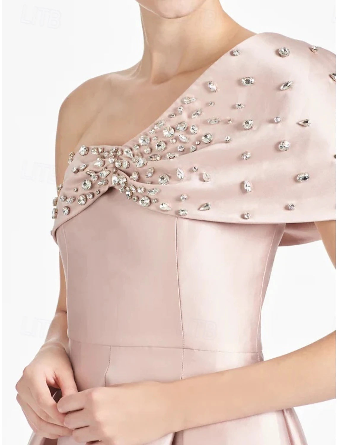 A-Line Evening Gown Elegant Pink Dress Formal Wedding Guest Floor Length Sleeveless Off Shoulder Satin with Bow(s) Crystals Slit