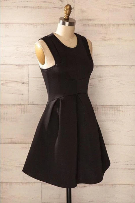 Simple Satin Short Homecoming Dress Cheap Black Sleeveless Mini Prom Dresses