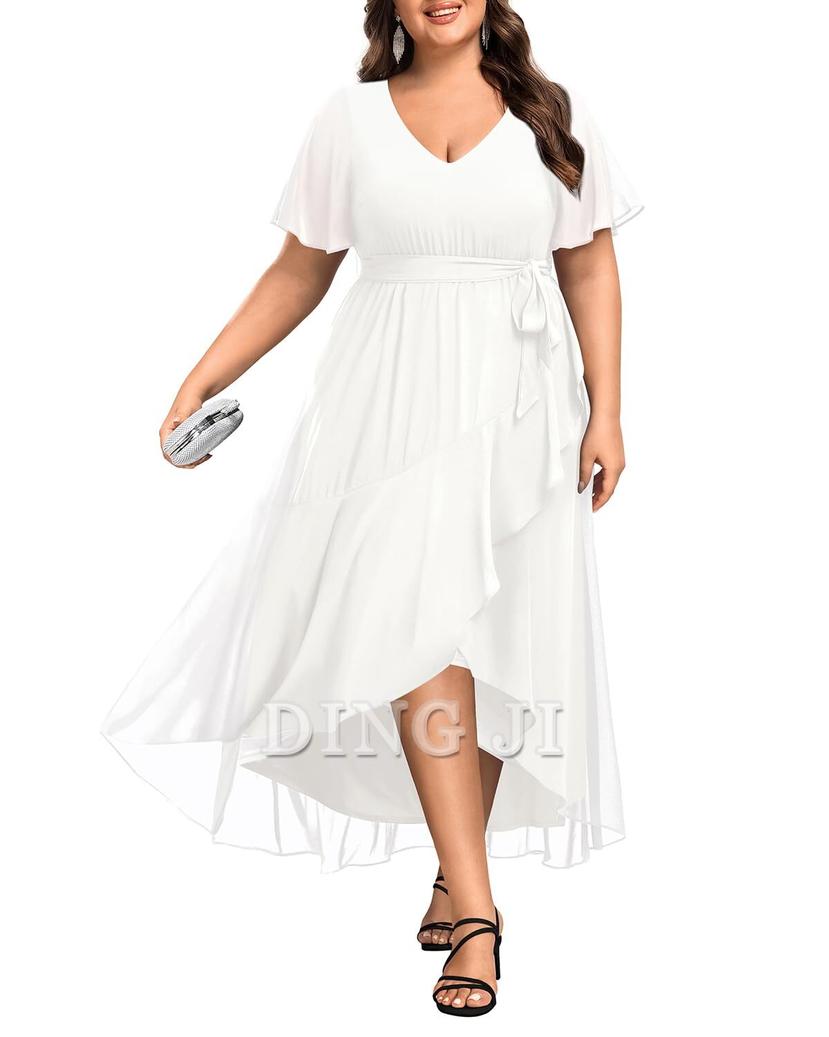 DingJiDress Bridesmaid Dresses Plus Size Long Dress Chiffon High Low Split Ruffle Formal Wear Dresses