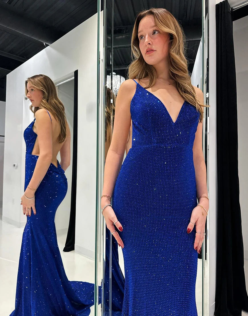 Royal Blue Mermaid backless long floor length ball gown