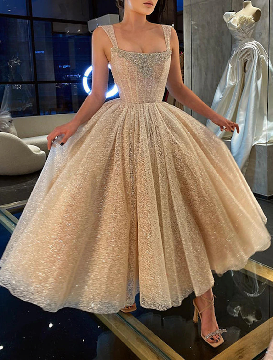 Ball Gown Prom Dresses Corsets Dress Wedding Guest Graduation Ankle Length Sleeveless Spaghetti Strap Tulle with Sequin