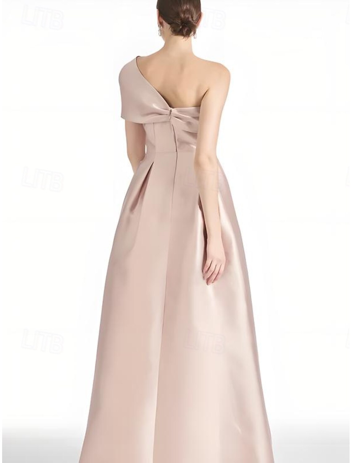 A-Line Evening Gown Elegant Pink Dress Formal Wedding Guest Floor Length Sleeveless Off Shoulder Satin with Bow(s) Crystals Slit